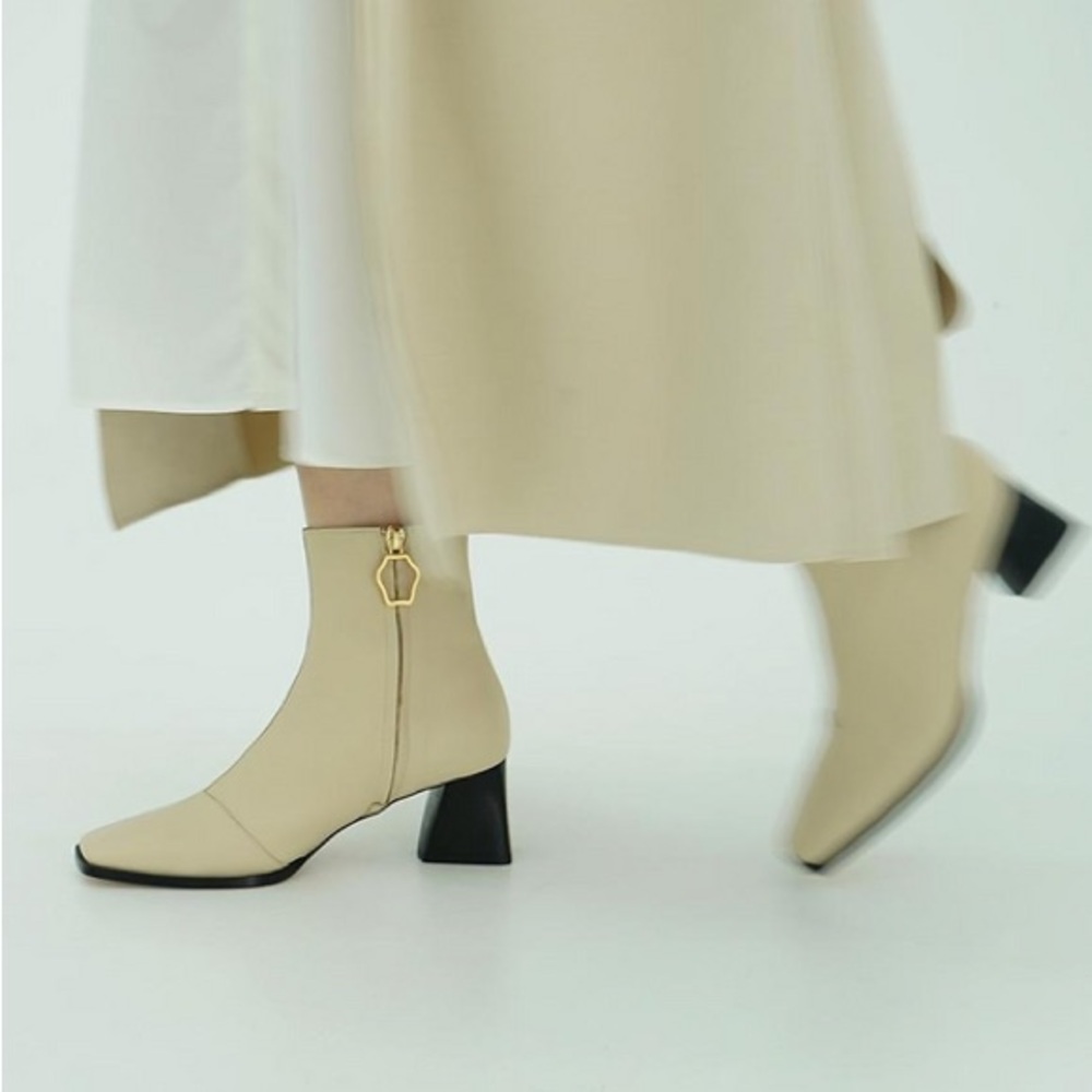 Rachel cox beige leather block heel ankle boots with gold zipper 230 size 6
